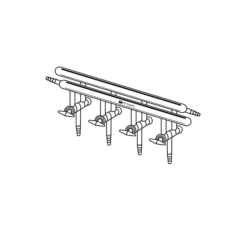 Manifold, Vacuum/Inert, Double, Hollow Glass Stopcocks 4 Ports