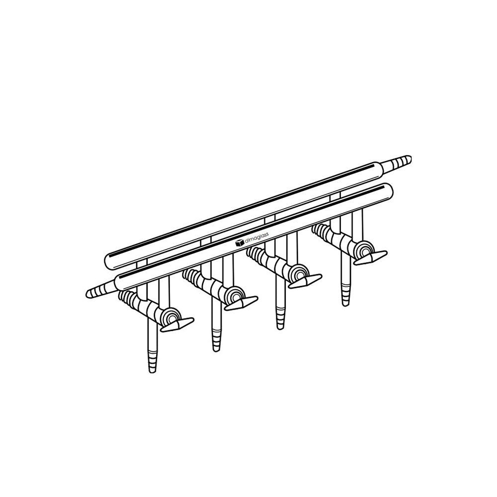 Manifold, Vacuum/Inert, Double, Solid Glass Stopcocks 5 Ports